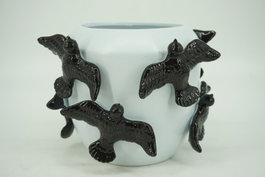 DKD Home Decor Jarrón de Gres Blanco con Detalle de Pájaro