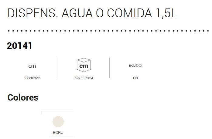 PLASTIKEN Comedero Dispensador de Agua o Comida 1,5L Ecru
