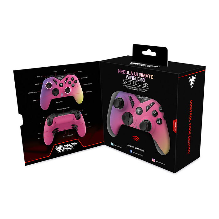 Dragonshock Nebula Pro Ultimate - Mando inalámbrico Bluetooth con botones programables, retroiluminación multi-LED, giroscopio y carga USB-C para Nintendo Switch