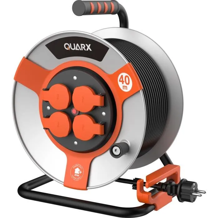 Quarx QUA1719191002841 Enrollador de Manguera Eléctrica, Obra, 40 m, H05VV-F 3G1,5 mm², en Bidón Metálico
