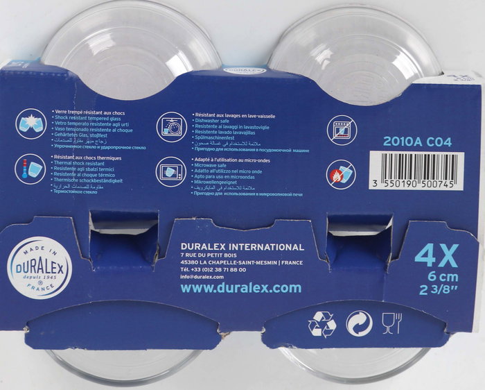 Duralex Set de 4 boles transparentes Lys de 6 cm de diámetro x 2,5 cm de alto. (24 Cajas)