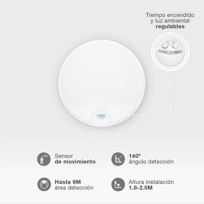 GSC Evolution Aplique de pared redondo LED Doko con sensor de movimiento 15W 4000K Blanco