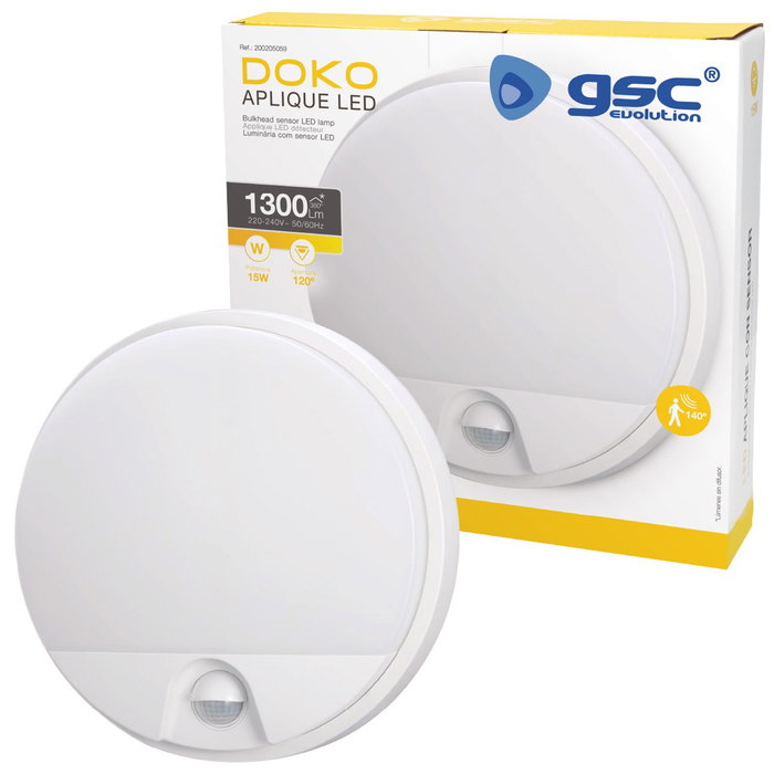 GSC Evolution Aplique de pared redondo LED Doko con sensor de movimiento 15W 4000K Blanco
