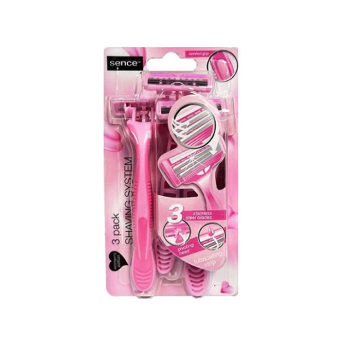 Sence Beauty Maquinilla de depilar desechable 3 uds 3 hojas de acero inoxidable cabezal flexible banda lubricante Sence Beauty Maquinilla de depilar desechable 3 uds 3 hojas de acero inoxidable cabezal flexible banda lubricante