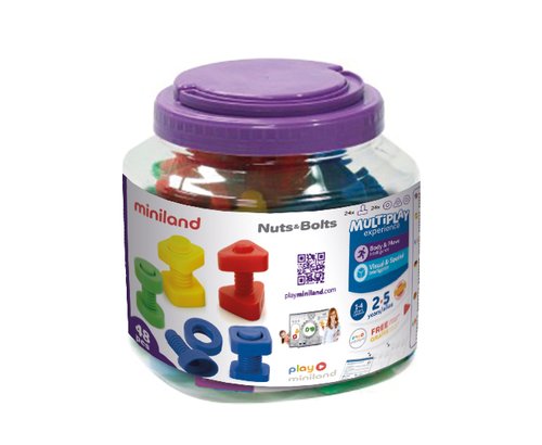 Miniland Juego de Tornillos y Tuercas de Plástico, 48 Unidades Miniland Juego de Tornillos y Tuercas de Plástico, 48 Unidades