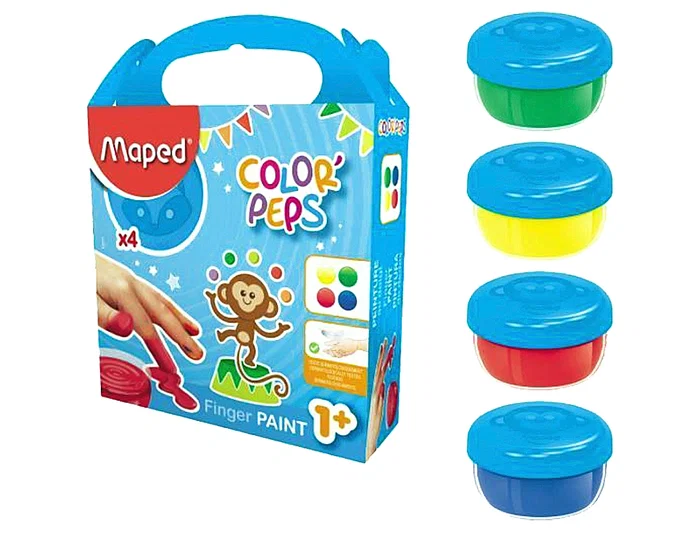 Maped Pintura a Dedos Color Peps Caja de 4 Botes, 80 gr, Colores Surtidos