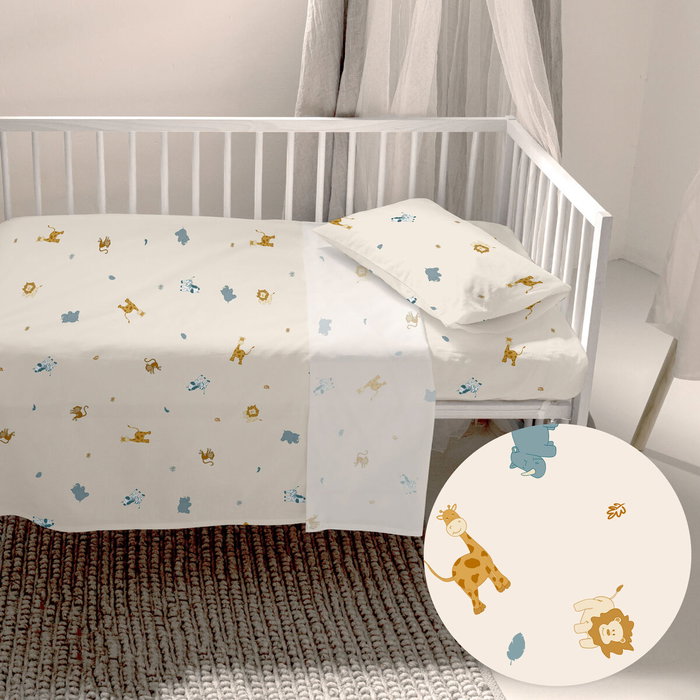Juego de Sábanas para Cuna HappyFriday HF Mini Animals Multicolor Cuna de Bebé