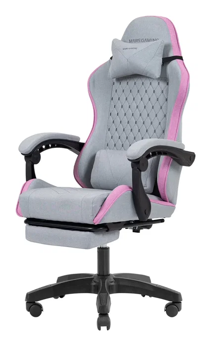 Mars gaming MGCXFSPK Silla gamer textil reclinable con reposapiés rosa plata