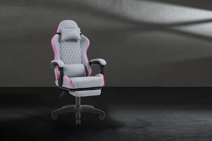 Mars gaming MGCXFSPK Silla gamer textil reclinable con reposapiés rosa plata
