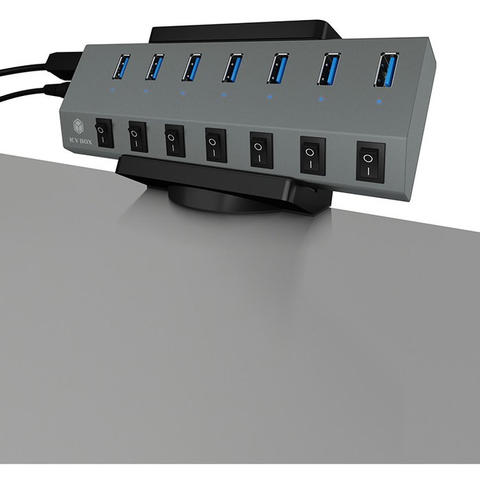 ICY BOX IB-MSA106-HH Soporte de escritorio para Hub USB y Regleta, Negro - Gestión de cables