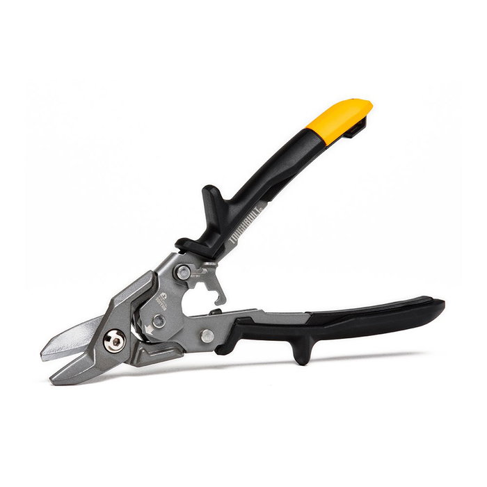 Toughbuilt Tijera Cortachapa, Corte Recto Corto Bulldog, Ambidiestra, para Acero Inoxidable 0.76mm y Laminado en Frío 1.21mm, Agarre Ergonómico y Muelle