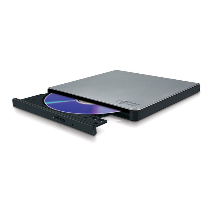 HLDS HL-GP57ES40 Grabador DVD Externo Portátil Slim, Plata, Bandeja, USB 2.0, DVD±RW, Compatible con Sobremesa/Portátil y Mac, Incluye Software