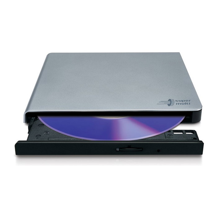 HLDS HL-GP57ES40 Grabador DVD Externo Portátil Slim, Plata, Bandeja, USB 2.0, DVD±RW, Compatible con Sobremesa/Portátil y Mac, Incluye Software