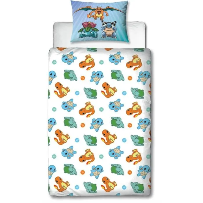 Pokemon AAARQ16165 Juego de Cama Reversible Pikachu y Starter Azul Microfibra 140x200 cm + 63x63 cm