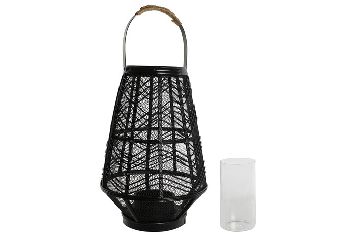 DKD Home Decor Portavelas de Metal y Ratán Negro DKD Home Decor Portavelas de Metal y Ratán Negro