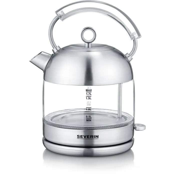 Severin WK3459 Hervidor de agua de vidrio retro 1,7 L 2400 W acero inoxidable calentamiento rápido