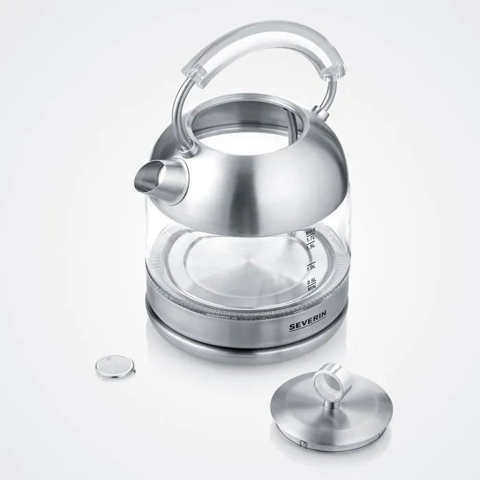 Severin WK3459 Hervidor de agua de vidrio retro 1,7 L 2400 W acero inoxidable calentamiento rápido