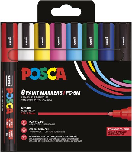 POSCA Estuche de 8 Rotuladores PC-5M Colores Básicos POSCA Estuche de 8 Rotuladores PC-5M Colores Básicos