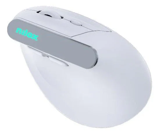 Nilox NXMOEVR01W Ratón Ergonómico Vertical Inalámbrico Dual Bluetooth 5.2 + 2.4 GHz 1600 DPI Recargable USB-C RGB Blanco para Windows/Mac