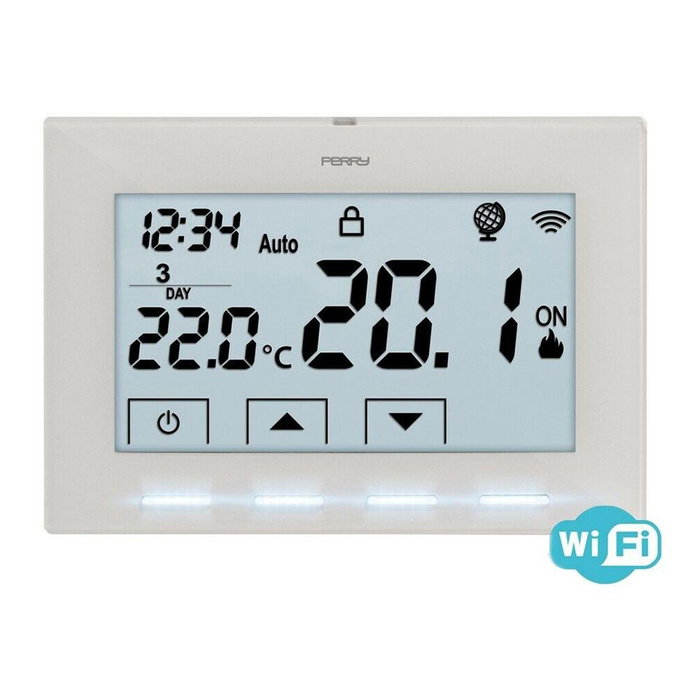 Perry 1TX CR029WIFI Cronotermostato Wifi 230V Blanco Superficie Pantalla LCD Retroiluminada 4.3" 4-37°C Perry 1TX CR029WIFI Cronotermostato Wifi 230V Blanco Superficie Pantalla LCD Retroiluminada 4.3" 4-37°C
