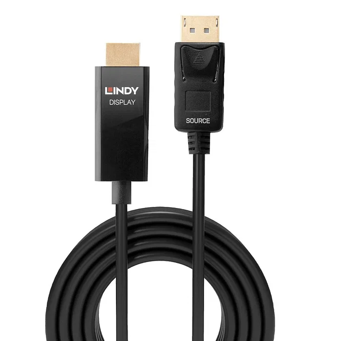 Lindy Adaptador de Cable 40927 DisplayPort a HDMI Tipo A, 3 m, 4K 4096x2160, HDMI 2.0, DisplayPort 1.2, Macho Macho, Color Negro
