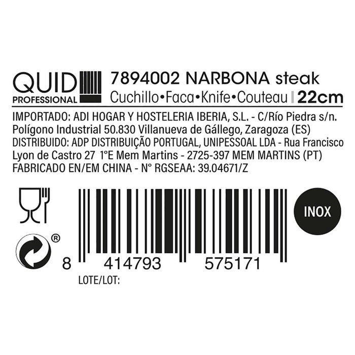 Quid Professional Cuchillo Steak Narbona de 22 cm con Mango de Madera y Acero Inox