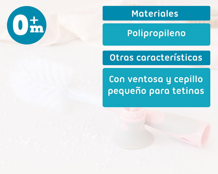 KioKids Cepillo Limpiabiberones para Botellas y Tetinas, Color Rosa y Gris, Material Polipropileno