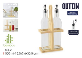 Inde Quttin Set de 2 Aceiteras de Vidrio con Bambú 500ml (12 Unidades)