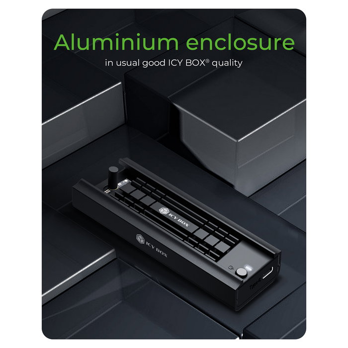ICY BOX Caja Externa Docking USB 3.2 Gen 2 Tipo-C para SSD M.2 NVMe/SATA hasta 2TB, Herramientas, Aluminio Negro IB-180MC-C31