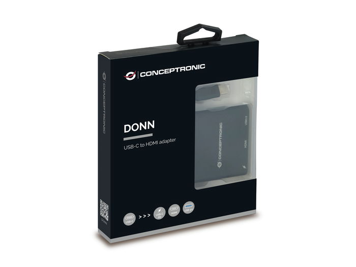 Conceptronic Adaptador USB-C a HDMI 3-en-1 con Puerto de Carga PD 60W y USB 3.0, Resolución 4K, Compatible con MacBook, Chromebook, Smartphones y Dispositivos USB-C