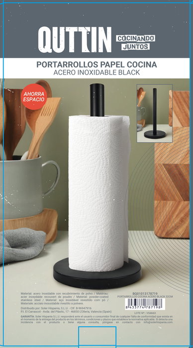 Quttin Portarrollos Cocina Acero Black 32 cm con dimensiones 15 cm x 33 cm x 15 cm (12 Unidades)