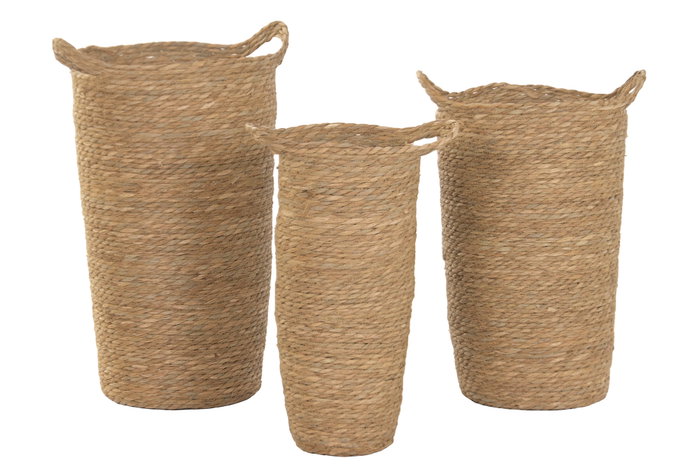 DKD Home Decor Set de 3 Maceteros de Fibra con Asa, Marrón Natural