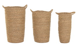 DKD Home Decor Set de 3 Maceteros de Fibra con Asa, Marrón Natural