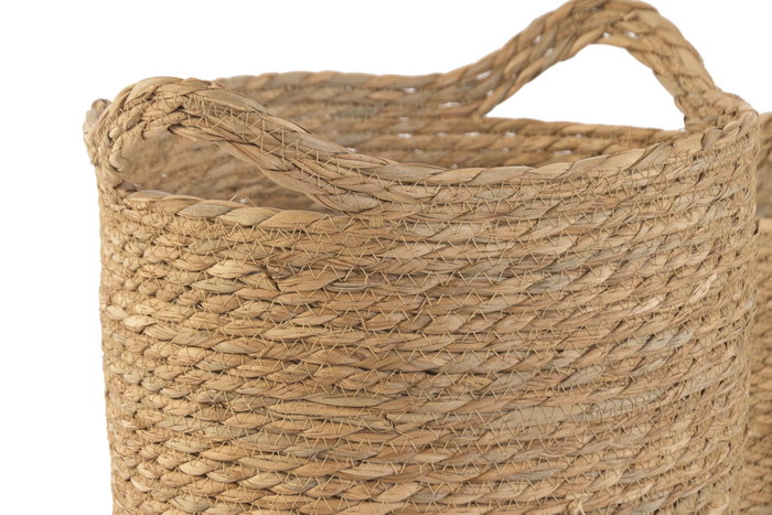 DKD Home Decor Set de 3 Maceteros de Fibra con Asa, Marrón Natural