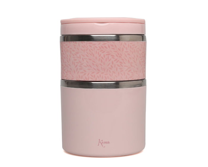 KioKids Termo Alimentos Acero Inoxidable Doble 930mL 2 Recipientes (300mL + 630mL) Hermético Rosa para Bebé +0 Meses