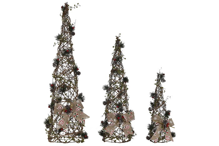 DKD Home Decor Cono Navidad Tradicional Verde Natural 20 x 80 x 20 cm Set de 3