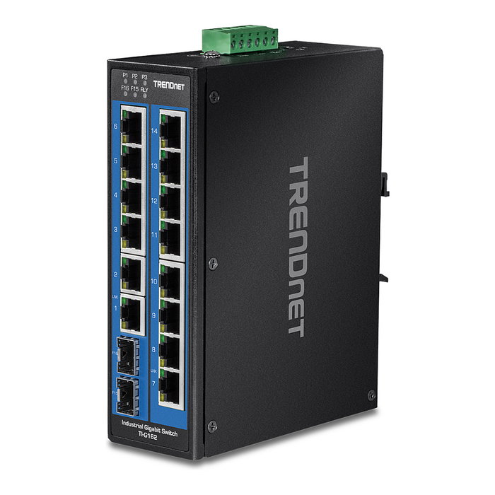 TRENDnet TI-G162 Switch Industrial 16 Puertos Gigabit Ethernet, 14x RJ-45 + 2x SFP, Montaje en Carril DIN y Pared, 32 Gbit/s, IP30 TRENDnet TI-G162 Switch Industrial 16 Puertos Gigabit Ethernet, 14x RJ-45 + 2x SFP, Montaje en Carril DIN y Pared, 32 Gbit/s, IP30