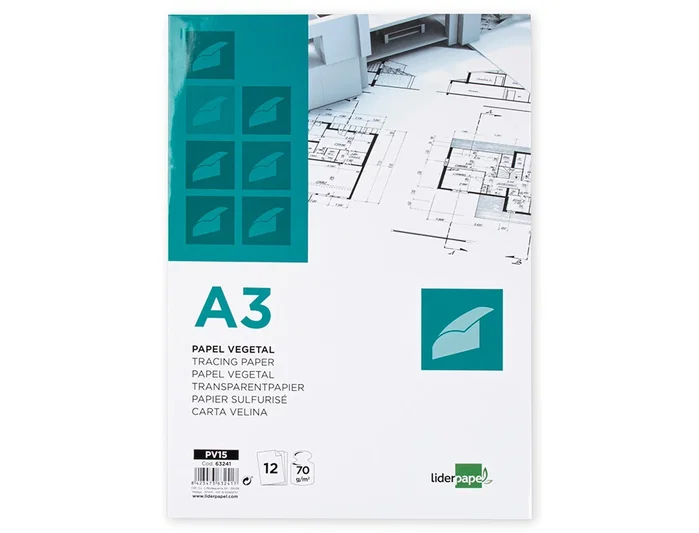 Liderpapel Papel Vegetal A3 70gr 297x420mm Sobre de 12 Hojas Liderpapel Papel Vegetal A3 70gr 297x420mm Sobre de 12 Hojas
