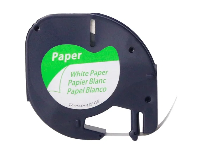 Q-connect Cinta Compatible para Rotuladora DYMO, 12 mm x 4 m, Negro-Blanco, para LetraTag, Consumible de Oficina o Hogar