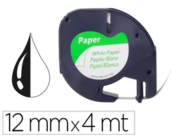 Q-connect Cinta Compatible para Rotuladora DYMO, 12 mm x 4 m, Negro-Blanco, para LetraTag, Consumible de Oficina o Hogar