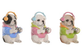 DKD Home Decor Figura de Resina Perro Gamer Surtido de 3 Unidades