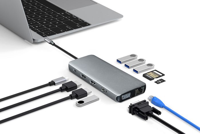 eSTUFF Hub USB-C 12 en 1 con Triple Pantalla 4K, VGA, PD 100W, Ethernet, para PC y Tablets - Estación de Acoplamiento Móvil