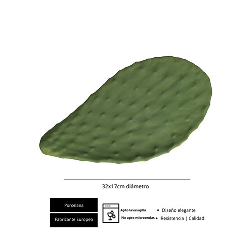 Summa Premium Fuente de Porcelana Cactus, Verde, 32 x 17 cm (Set de 2)
