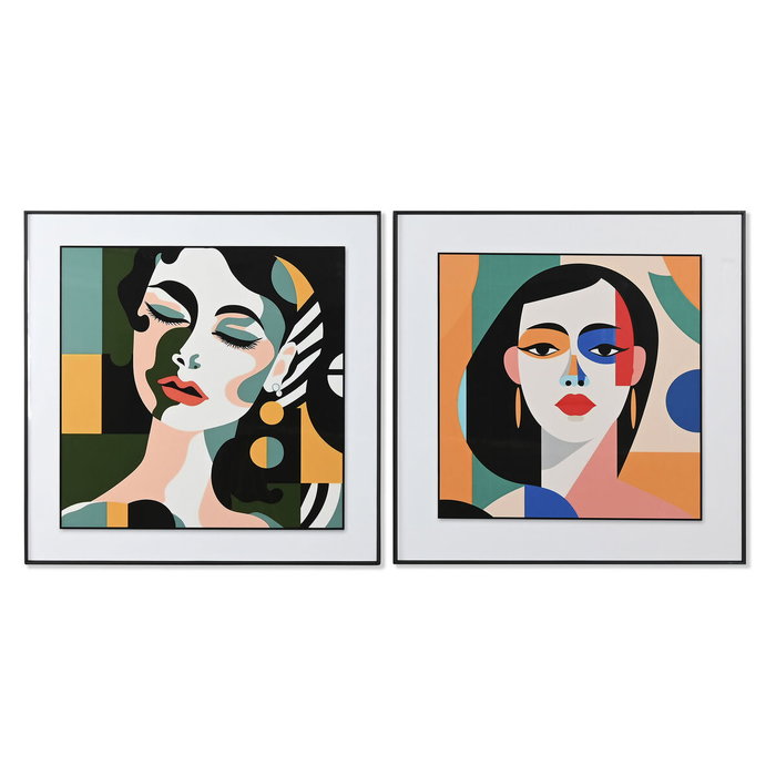 DKD Home Decor Cuadro de Aluminio Mujer Abstracto Surtido de 2 Piezas 80x80 cm