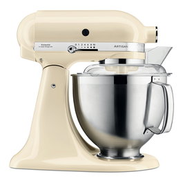 KitchenAid Artisan 5KSM185PSEAC Amasadora de 4.8L y 300W, color crema, con palanca y 10 velocidades, incluye varillas y gancho