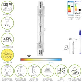 MAURER Bombilla Halógena Lineal R7S 120W 2220Lm Luz Cálida