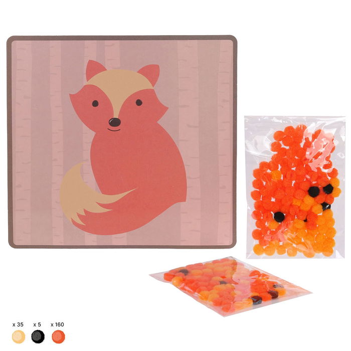 Createur de Genie Juego con Pompones para Pegar, Montessori, 4 Modelos Surtidos (Panda, Unicornio, Zorro, Cohete), Ideal para Psicomotricidad Fina