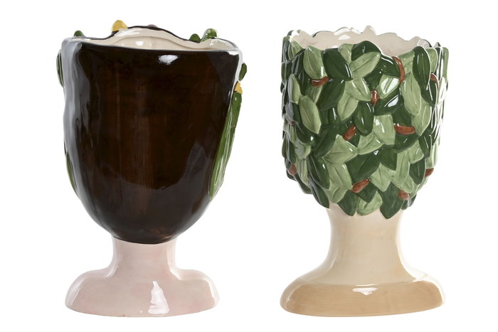 DKD Home Decor Set de 4 Maceteros de Cerámica Tropical Cactus Verde
