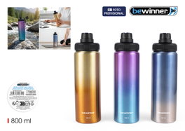 Inde Botella Sport Agua Aluminio Metalizado 800 ml 24.2x7.3 cm (12 Unidades)