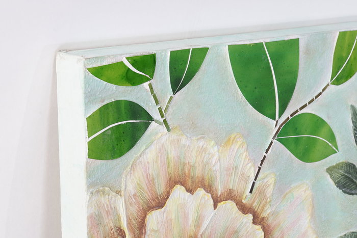 DKD Home Decor Decoración de Pared Cristal Lienzo Flores 80x4x120